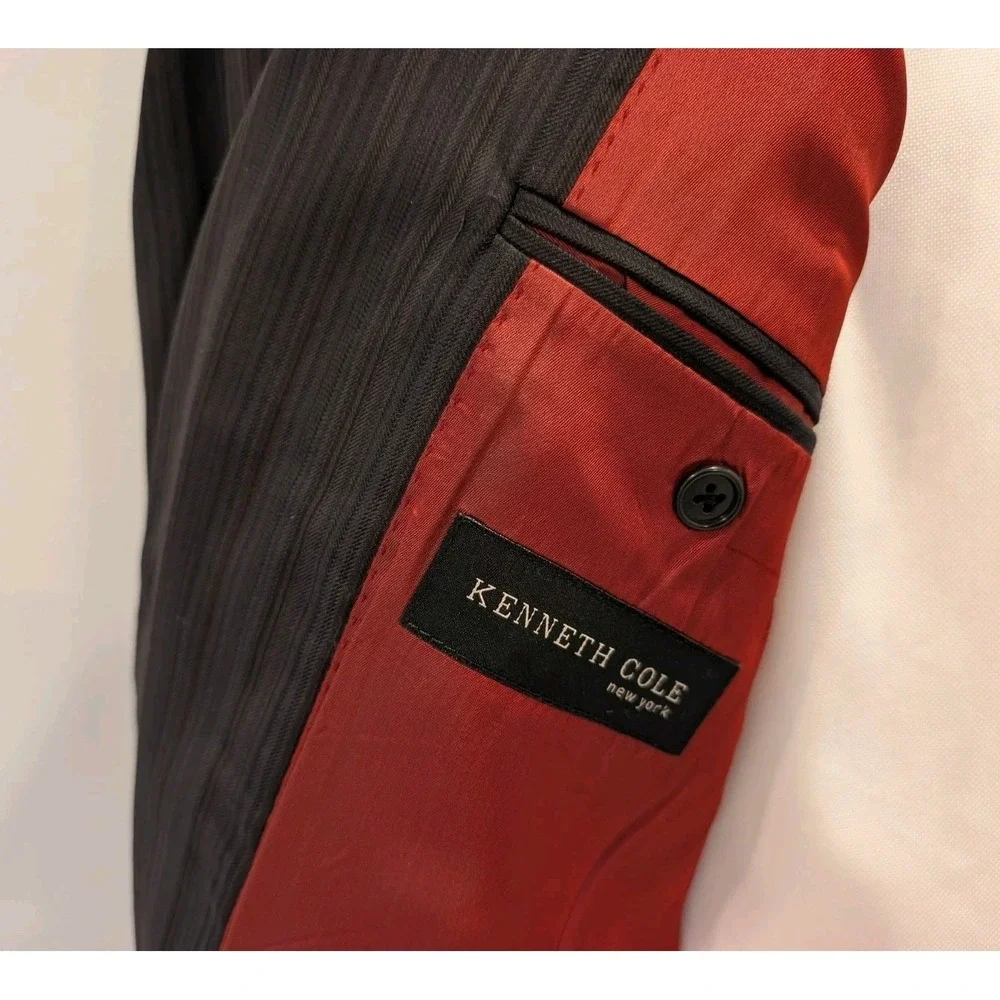 Vintage Kenneth Cole 48L Black Pinstripe Jacket‎ Modern Cut Beautiful Union Made